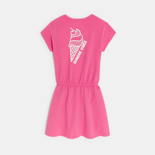 فستان صيفي وردي اللون من الجيرسيه بنقش على الظهر للفتيات